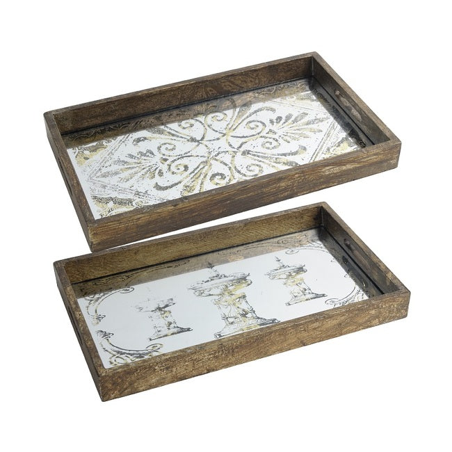 Antique Look Rectangle Mirror Trays Set of 2