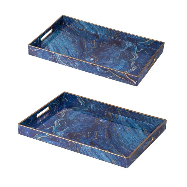 Marble Patterned Blue set of 2 Trays