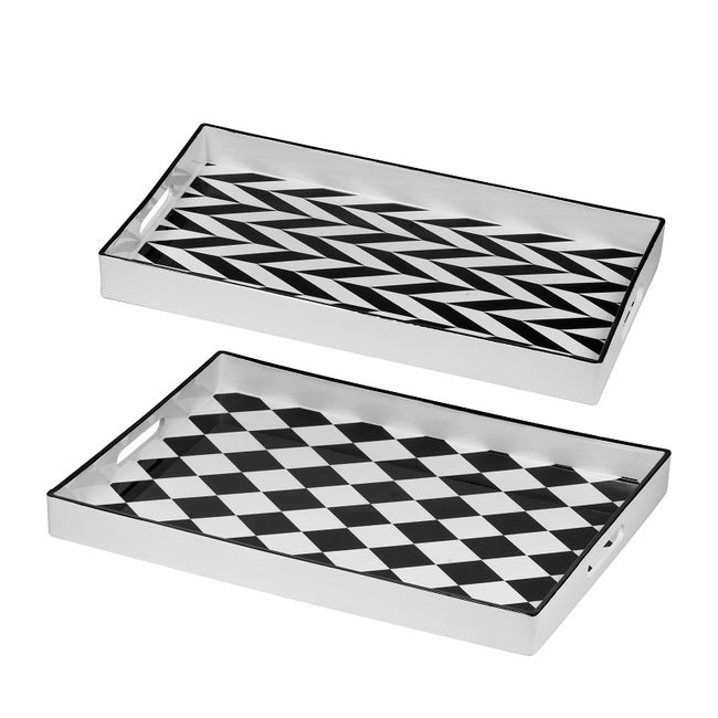 Black & White Patterned Set of 2 Trays