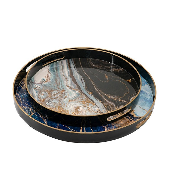 Marble Print Set of 2 Round Trays