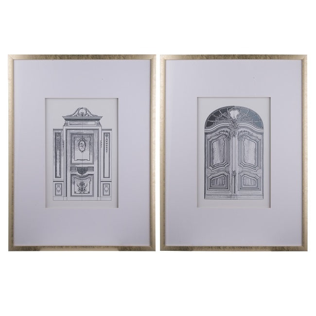 Ornate Doors Pencil Line Printed Wall Art set of 2