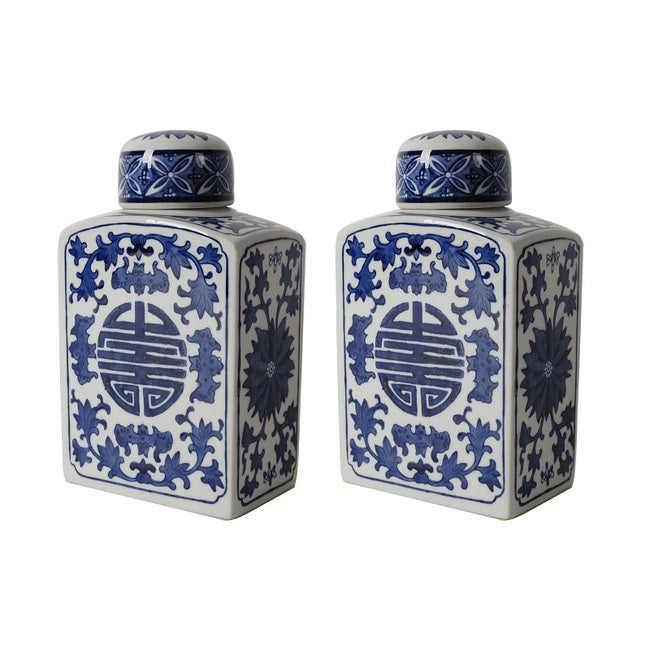 Ren Rectangular Porcelain Jar With Lid Set of 2