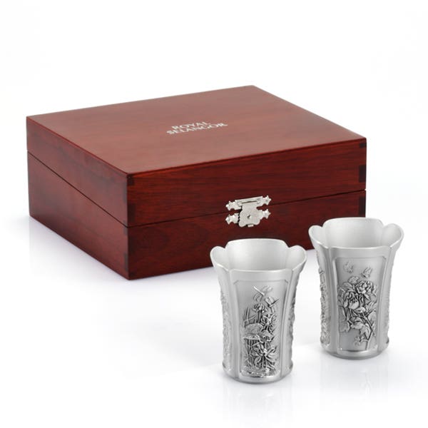 Royal Selangor Four Seasons Pewter Sipper Cups Pair Gift Boxed