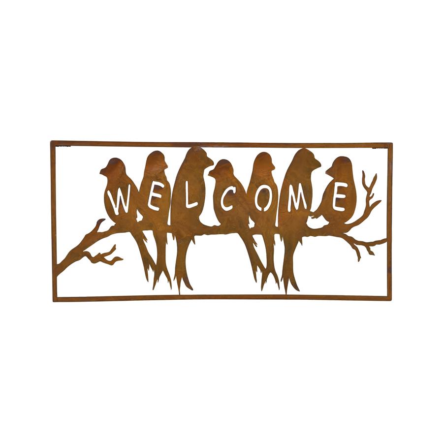 Rust Lasercut Welcome Birds Wall Decor