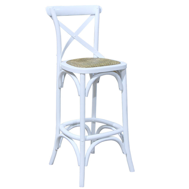 Cross Back Rattan Barstool White