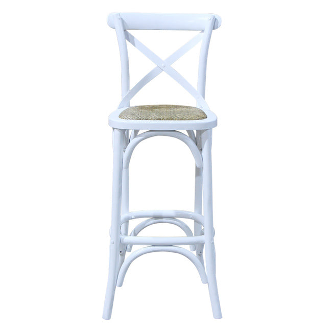 Cross Back Rattan Barstool White