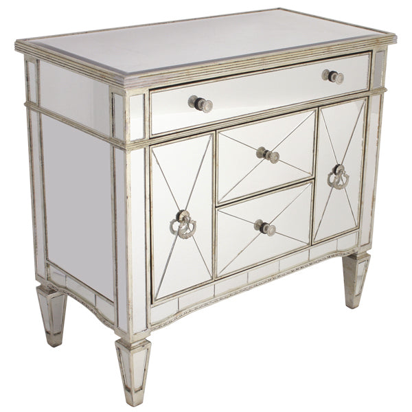 Antique Look 3 Drawers 2 Doors Mirrored Dressing Table