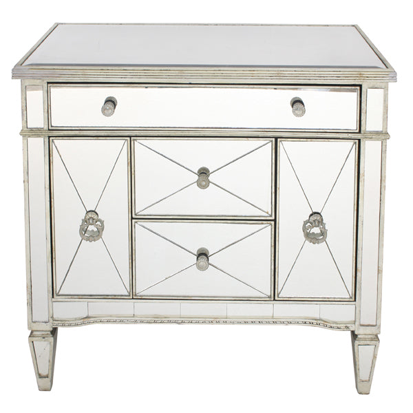 Antique Look 3 Drawers 2 Doors Mirrored Dressing Table