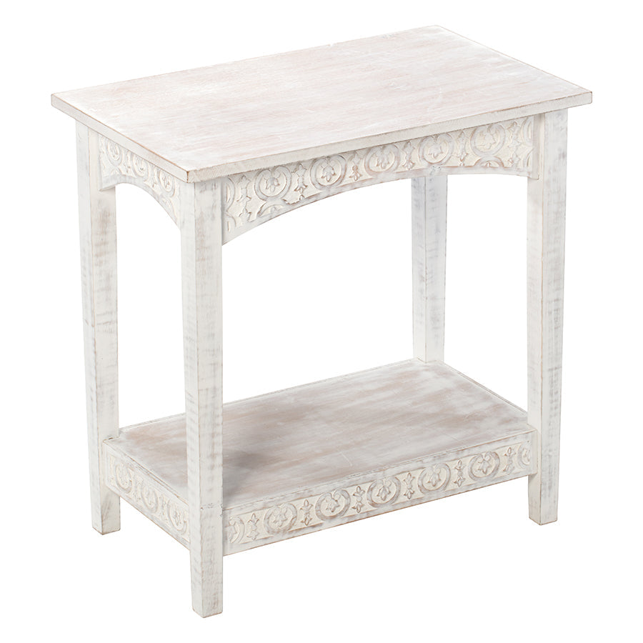 Hamptons Carved Side Table With Shelf