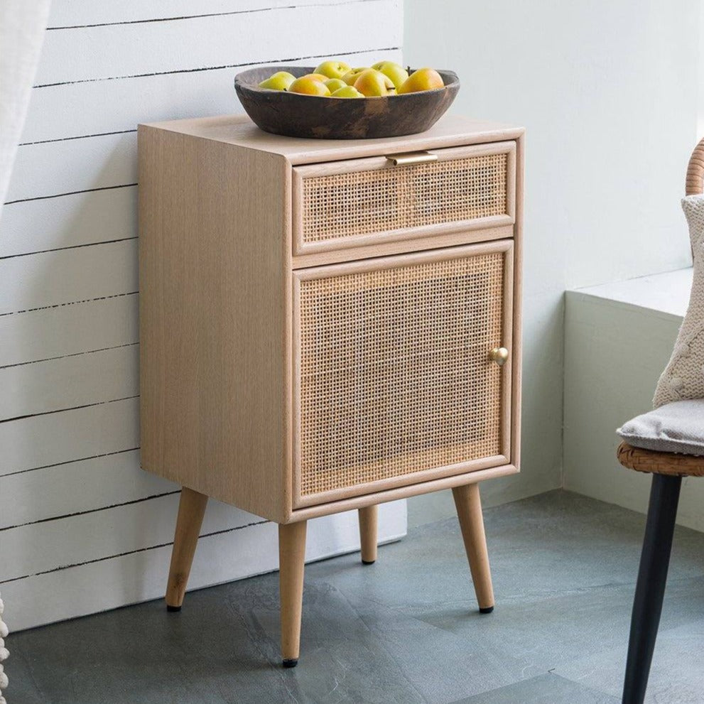 Pine And Rattan Mini Rattan Side Table