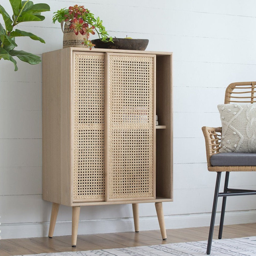 Sliding Rattan Compartment Cabinet