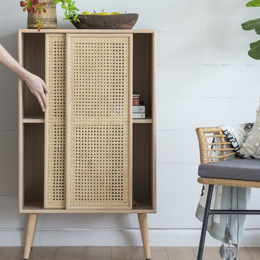 Sliding Rattan Compartment Cabinet