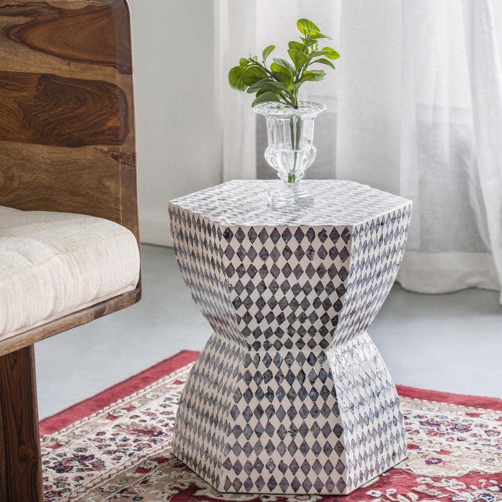 Monochrome Shell Stool Side Table