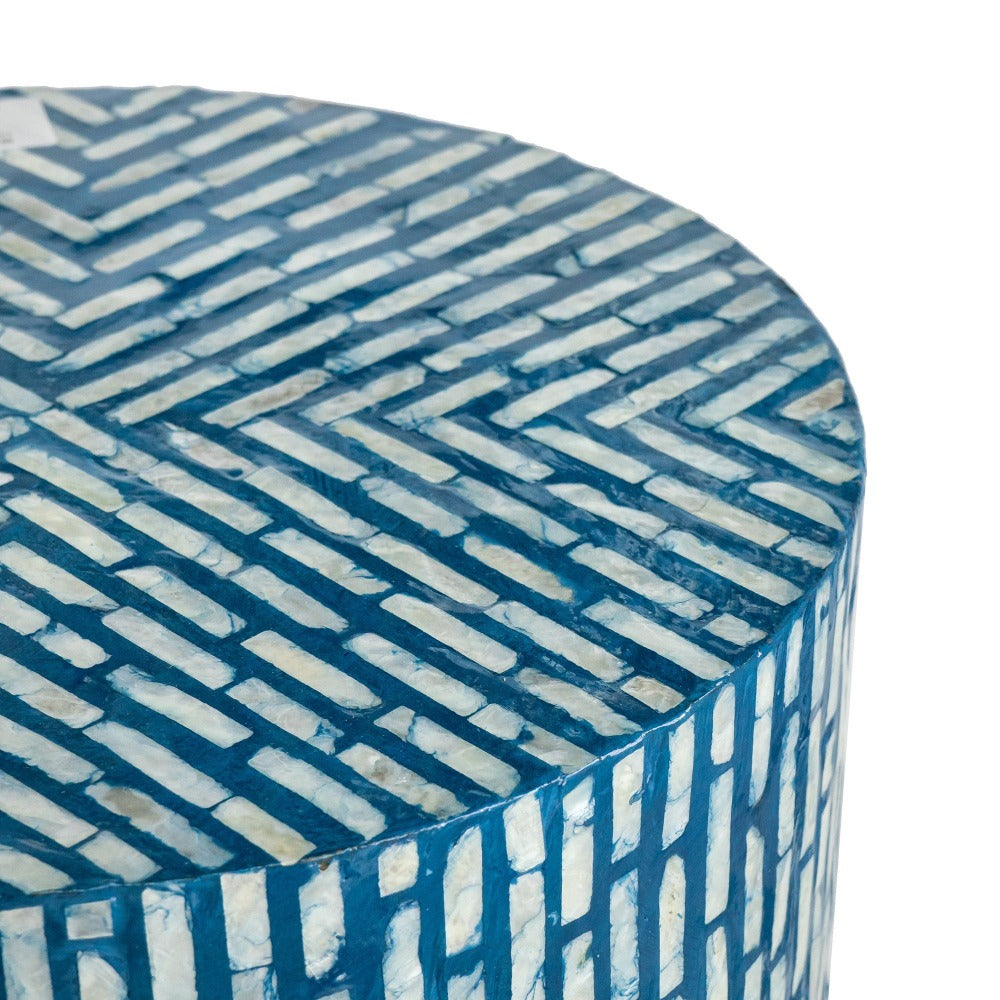 Round Blue Shell Stool Side Table