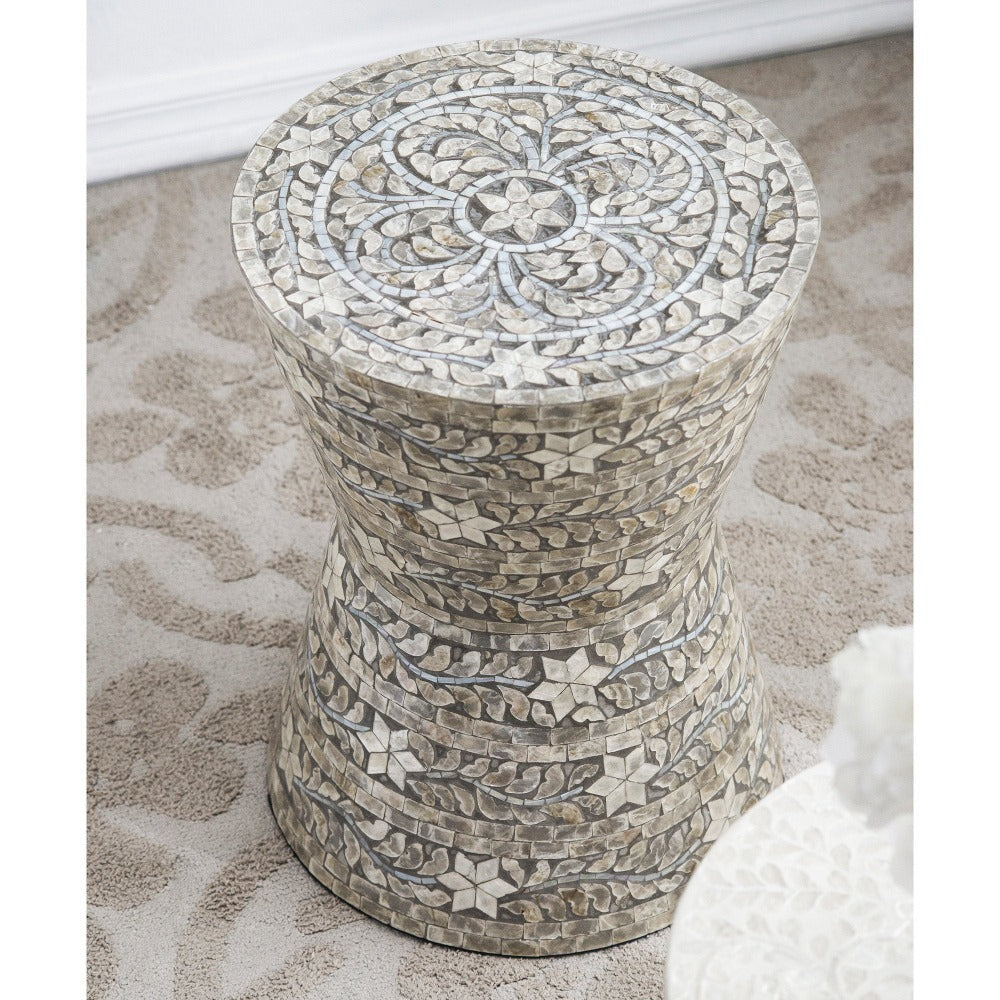 King Shell Inlay Stool Side Table