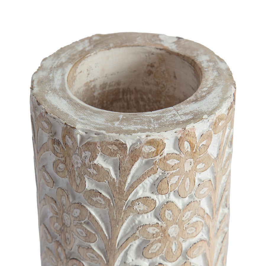 Hand-carved Tapered Wooden Vase 30cm