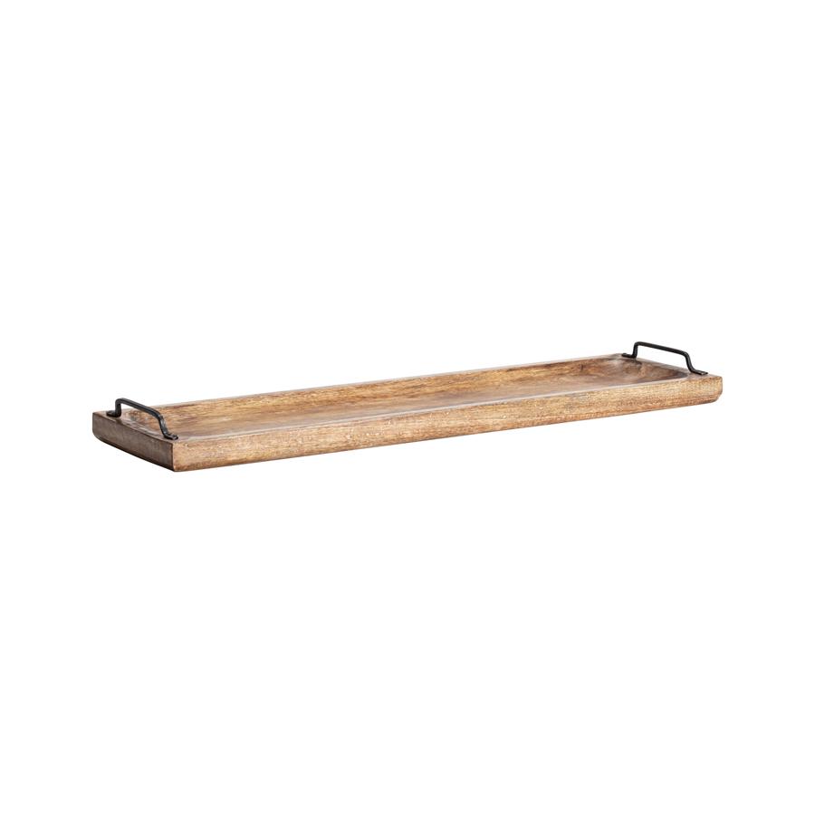 Handcrafted Wooden Long Tray With Metal Handles 70cms