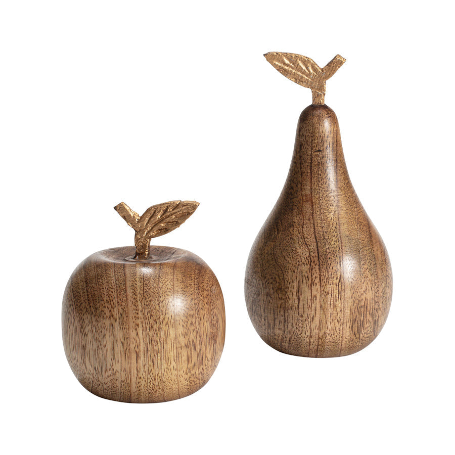 Handcrafted Wooden Apple & Pear Set of 2