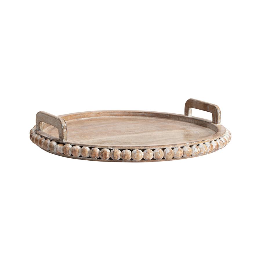 Handcrafted Wooden Beaded Round Tray