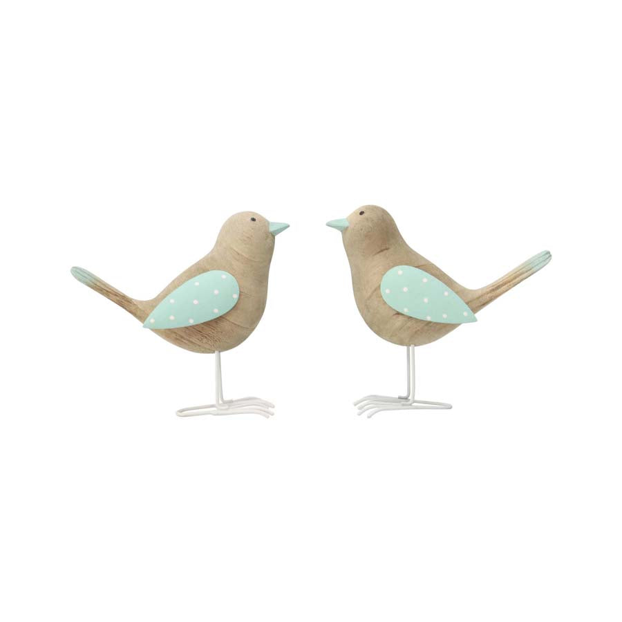 Wooden Shabby Birds Green Set of 2