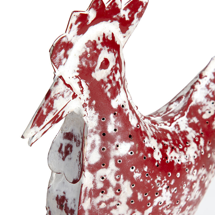 Set/2 Distressed Red Rooster & Chicken Outdoor Decor