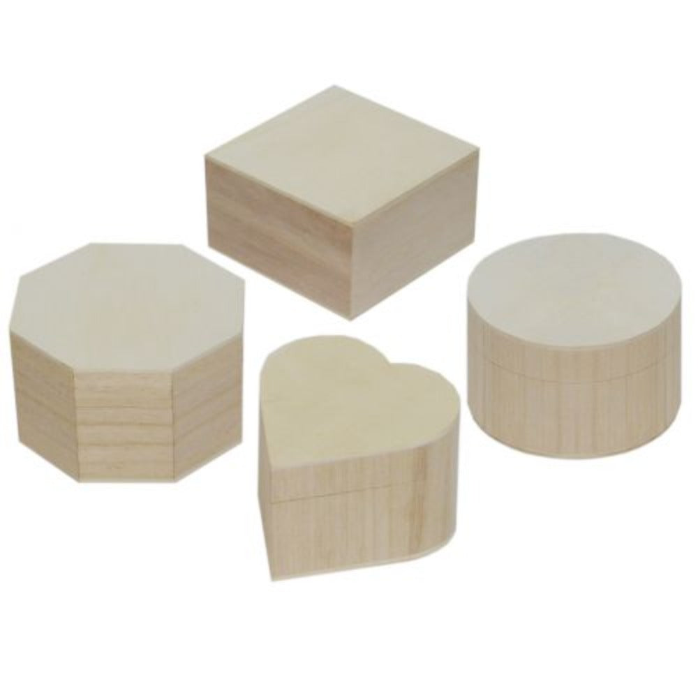 Set of 4 Assorted Shapes Wooden Boxes