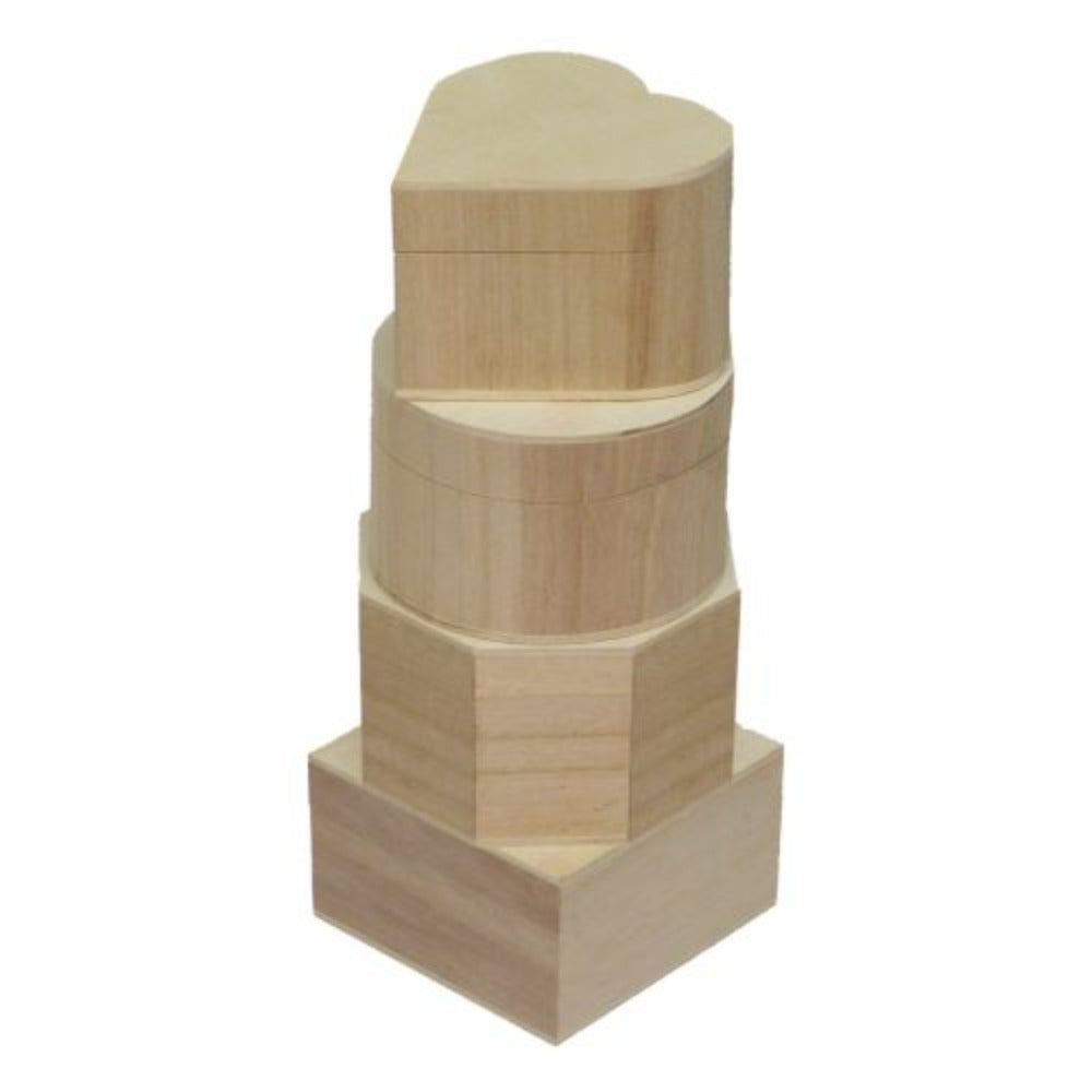 Set of 4 Assorted Shapes Wooden Boxes