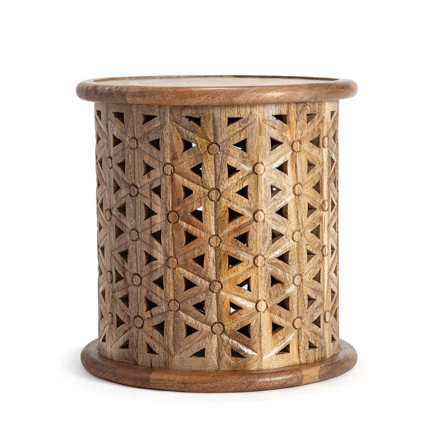 Zara Natural Wooden Carved Side Table