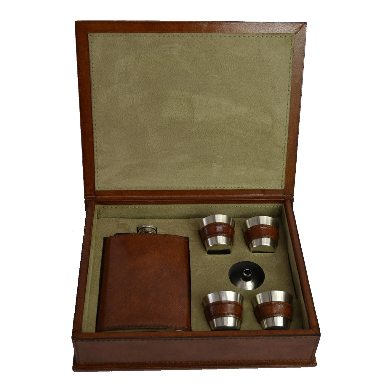 6 Pieces Leather Hip Flask Box Set (Available in 2 Colors)