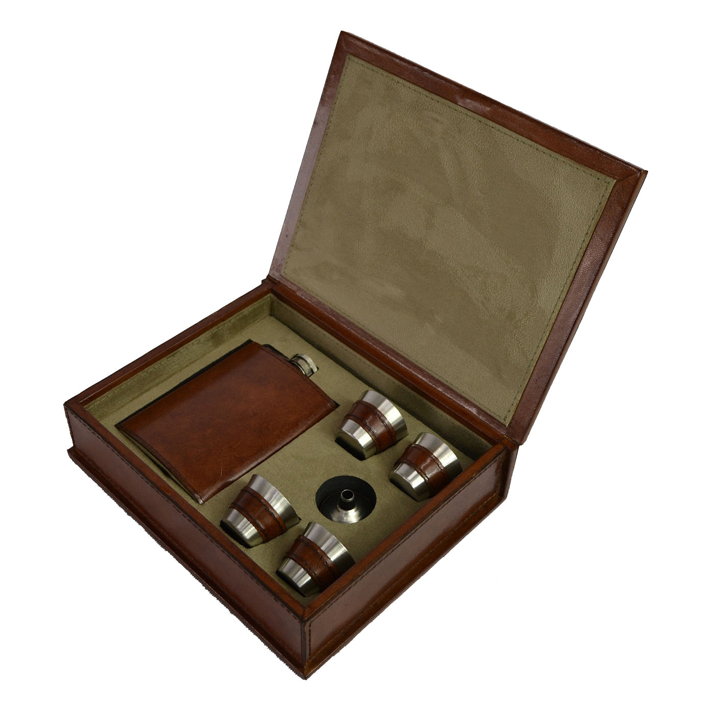 6 Pieces Leather Hip Flask Box Set (Available in 2 Colors)