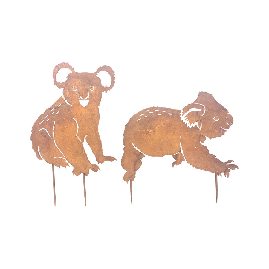 Rust Koala Couple Garden Stakes