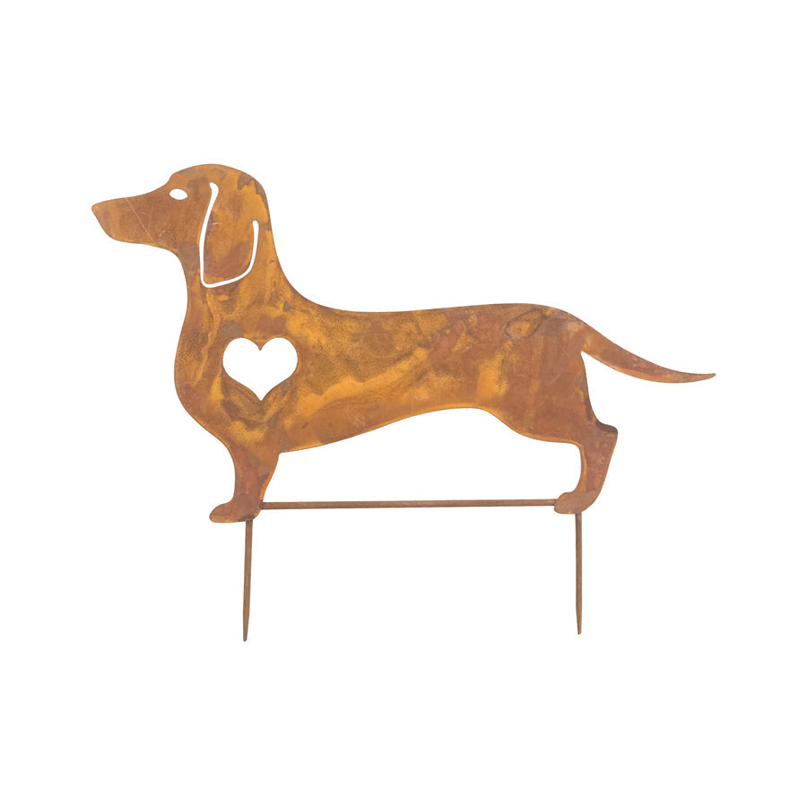 Rust Laser Cut Dachshund With Heart Garden stake