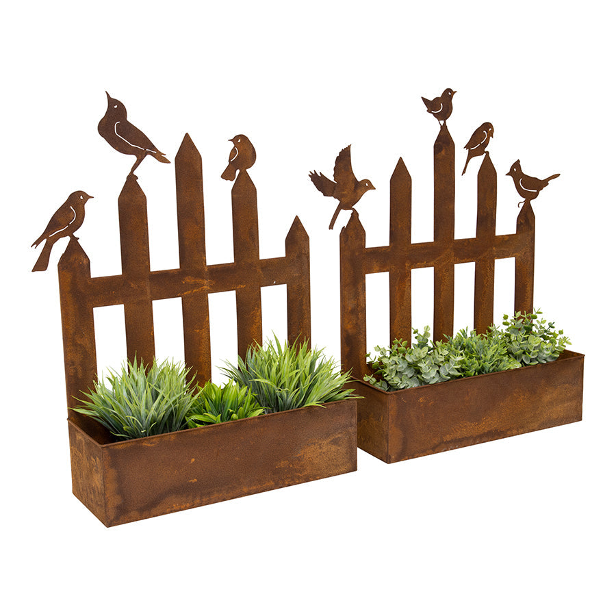 Rust Picket Fence Wall Planters Set of 2