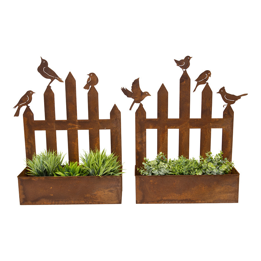 Rust Picket Fence Wall Planters Set of 2