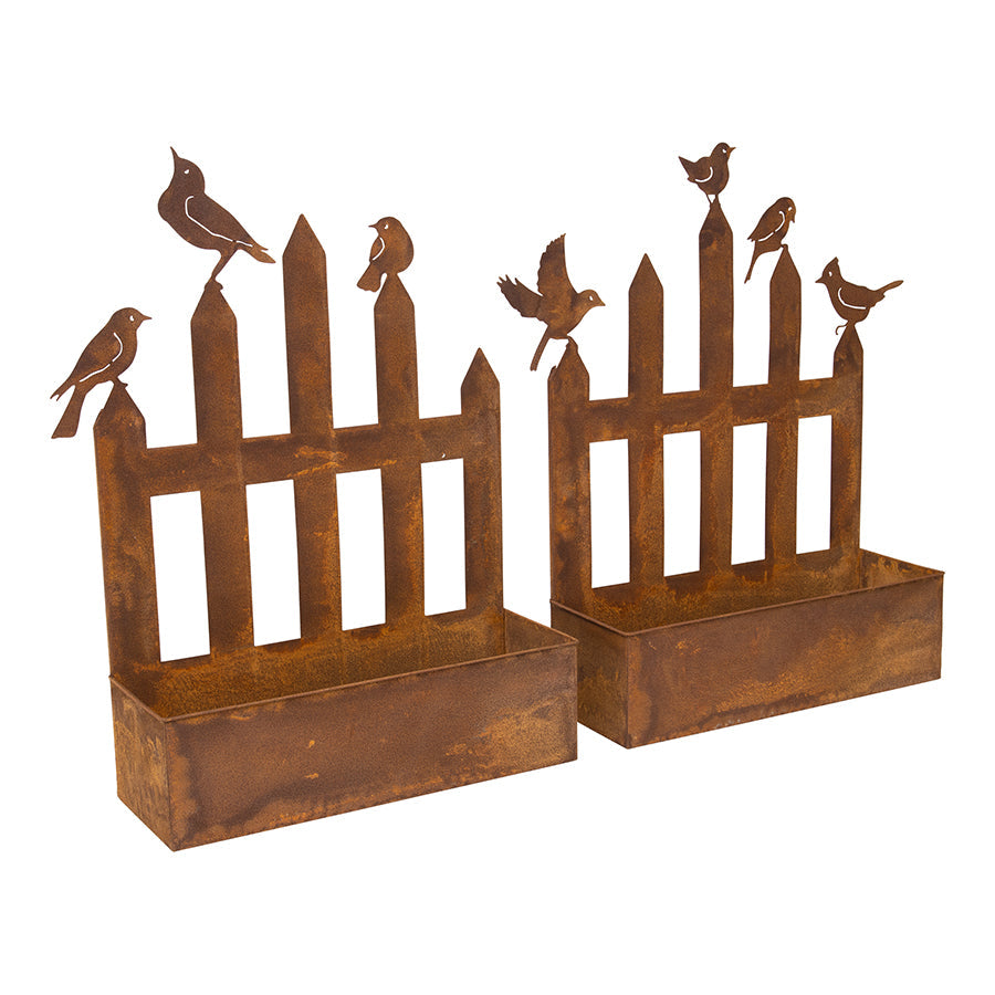 Rust Picket Fence Wall Planters Set of 2