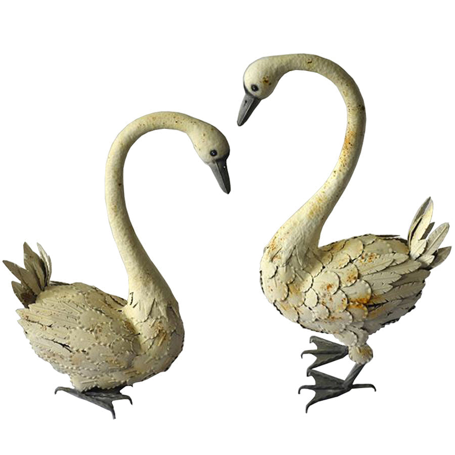 Outdoor Decor Metal Swan Couple Set of 2