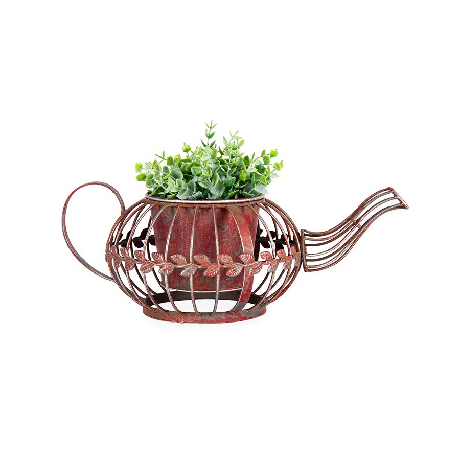 Antique Red Teapot Planter Pot