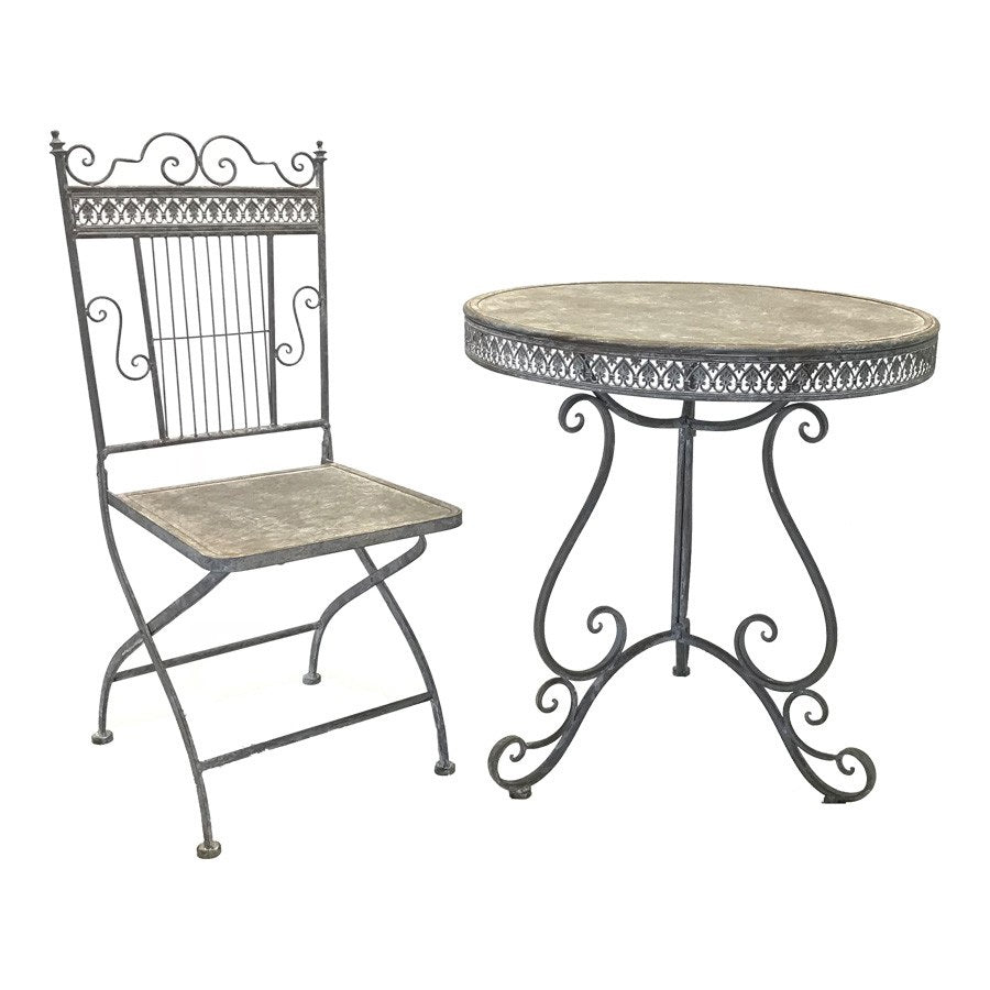 Outdoor Round Table & 2 Chairs Set Distressed