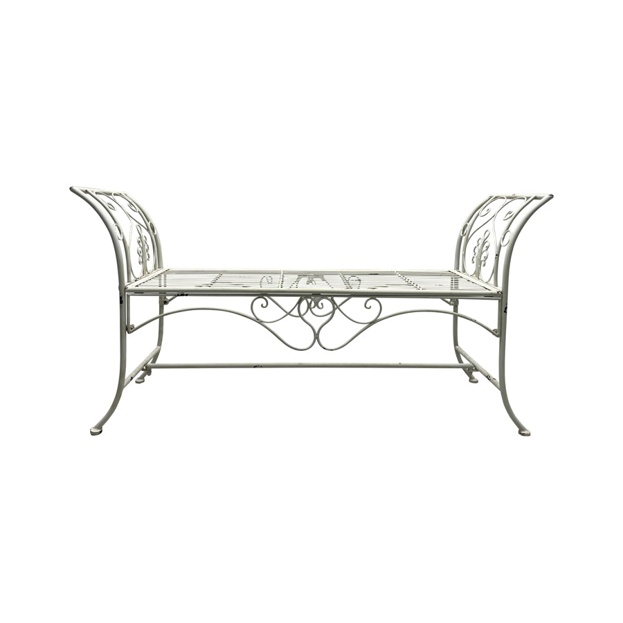 French Country Garden Bench Seat - Distressed White