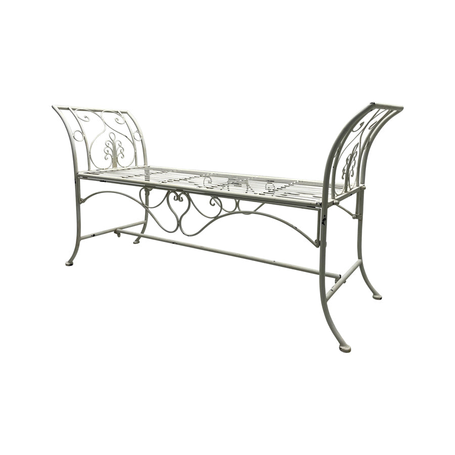 French Country Garden Bench Seat - Distressed White