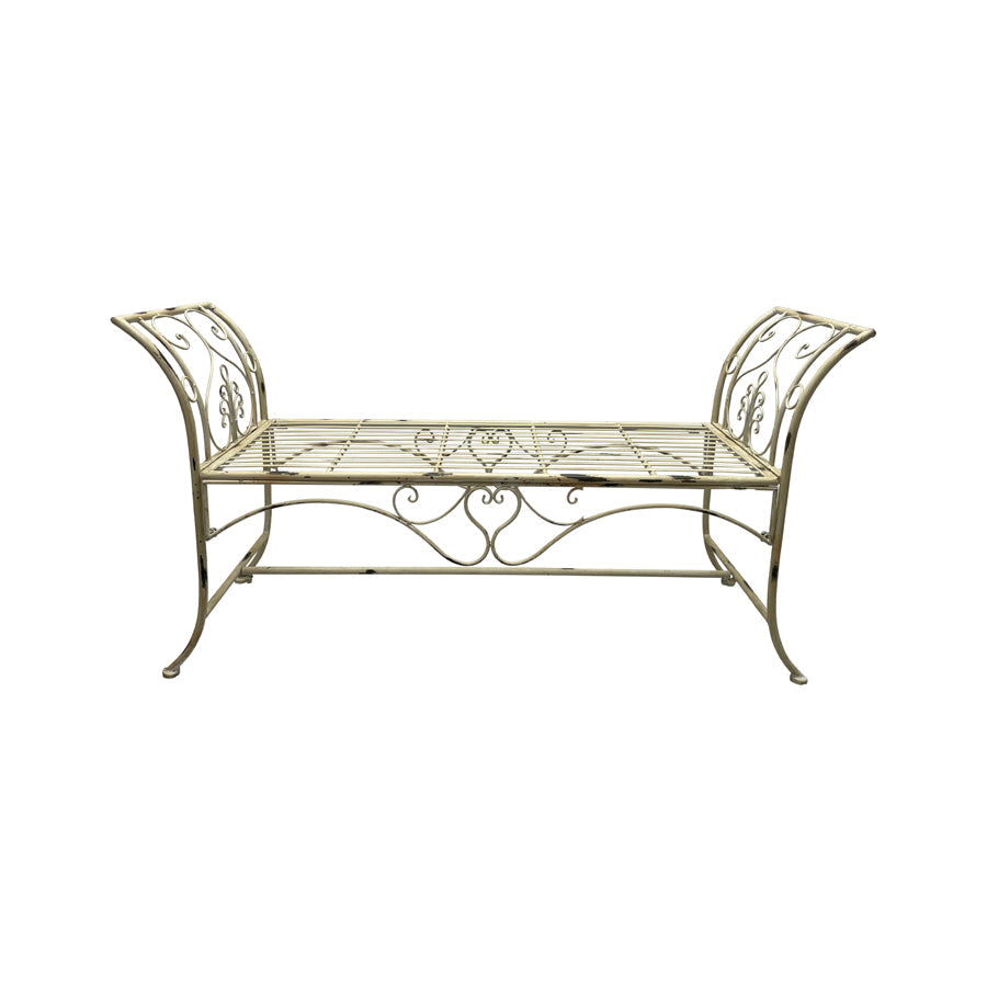 French Country Garden Bench Seat - Distressed White