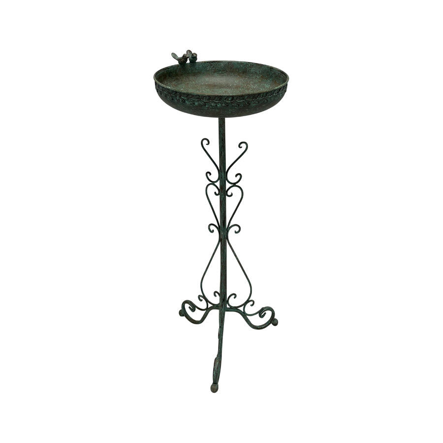 French Round Standing Birdbath Birdfeeder Brushed Green