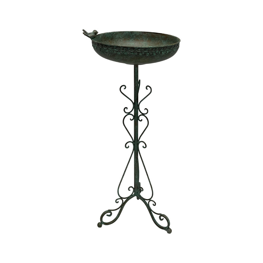 French Round Standing Birdbath Birdfeeder Brushed Green