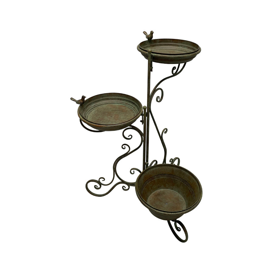 French Round 3-Tiered Standing Birdbath - Brushed Green