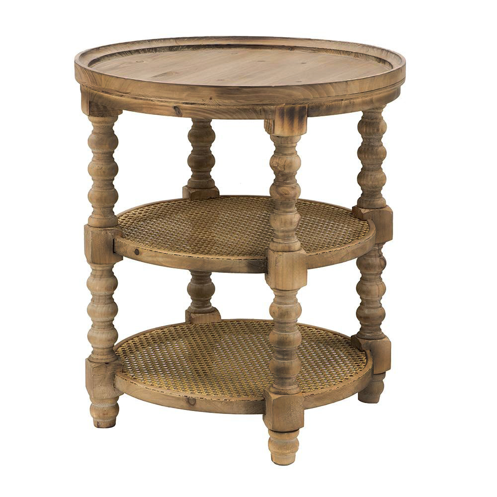 Three Tiered Rattan Side Table