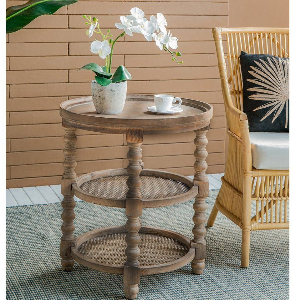 Three Tiered Rattan Side Table