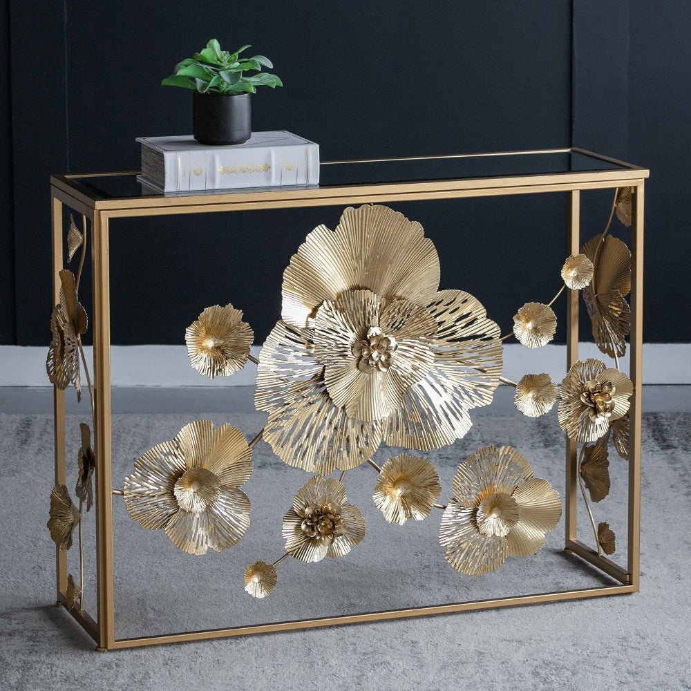 Floral Mirrored Console Table