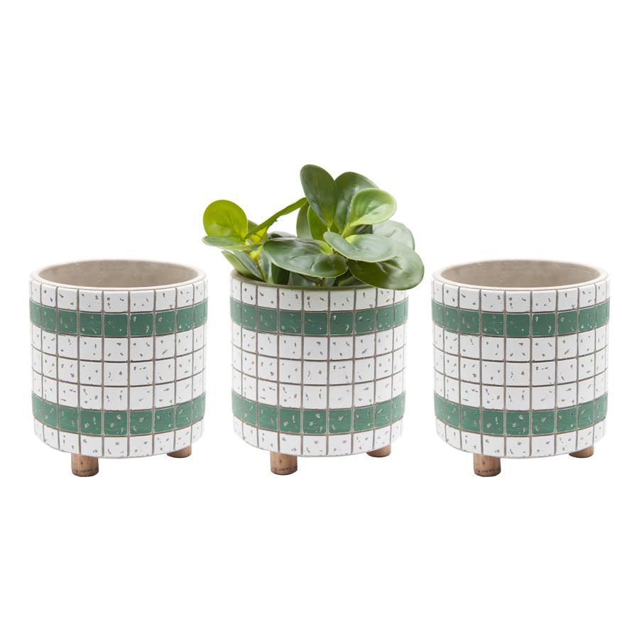 Green Bricka Footed Planter Pots Set of 3