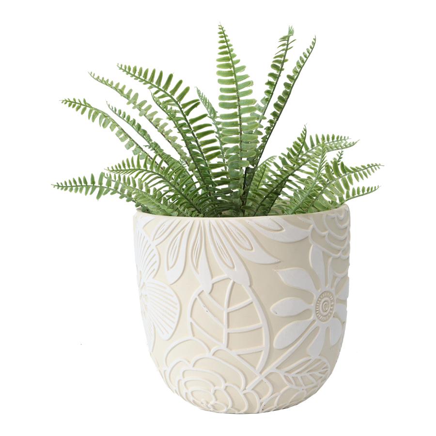 Silky White Embossed Planter Pot