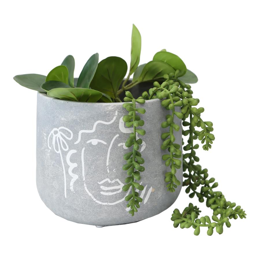 Contemporary Line-Face Planter Pot w/ Hole & Plug